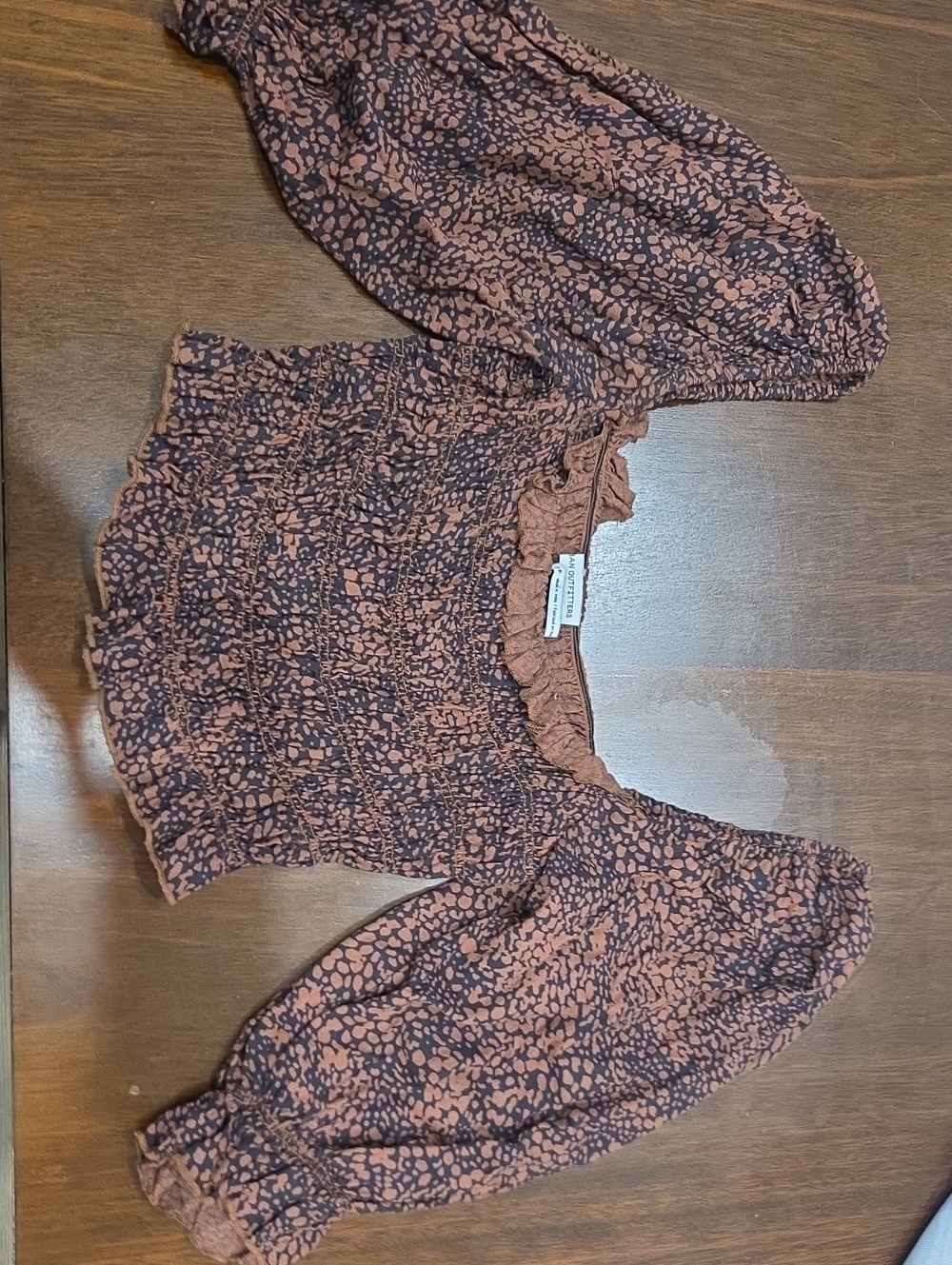 Urban Outfitters Rust and Black Smocked Puff Sleeve Top